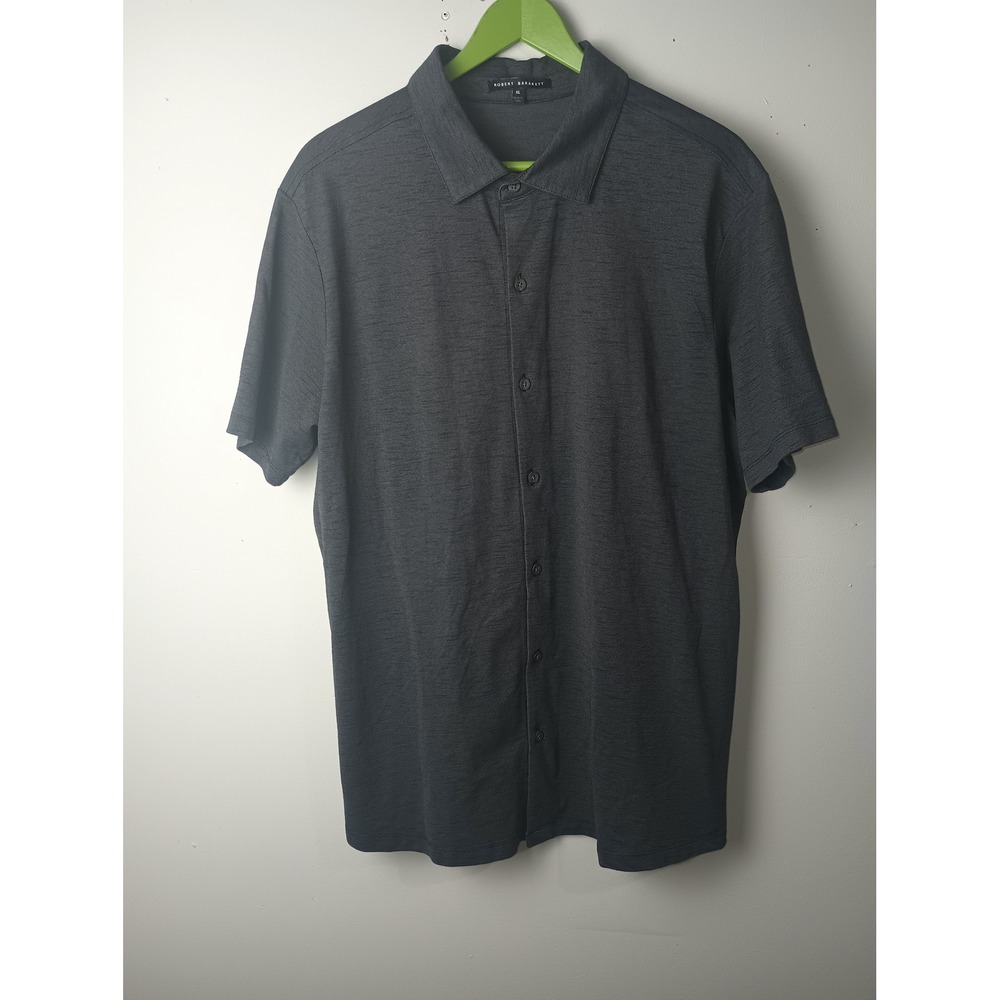 Robert Barakett Mens XL Charcoal Gray Slub Knit Short Sleeve Button Down Shirt